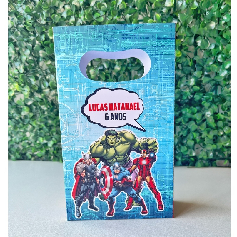 Sacolinha personalizada Vingadores 2.0 Mimos de Aniversário Lembrancinhas (PEGUE E MONTE)