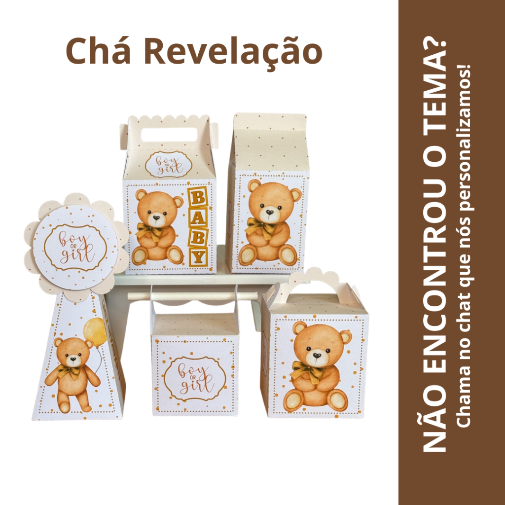 Kit 20 caixas + 10 BRINDES Lembrancinhas chá revelação - festa ursinho