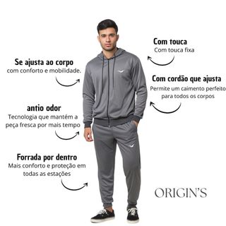 Conjunto Agasalho chimpa Masculino Slim Fit Com Bolsos Touca Ziper e Cordão