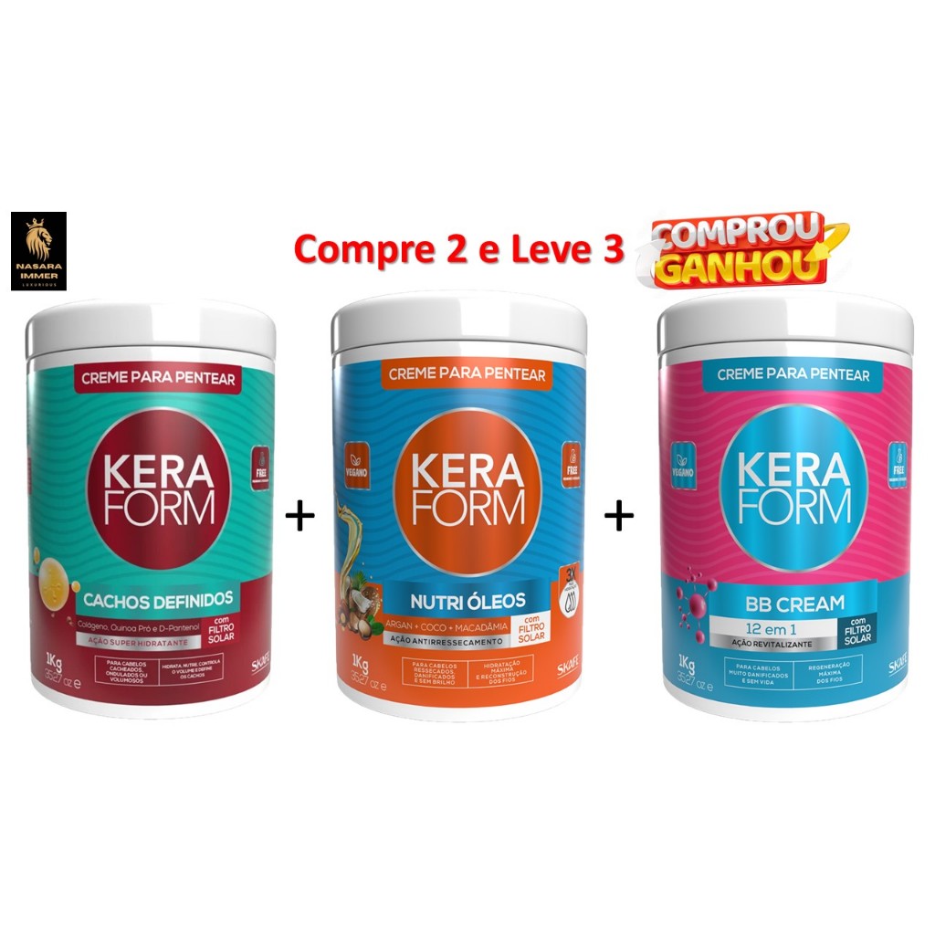 Compre 2 e Leve 3- Skafe Keraform 1kg Cachos Definidos,Nutri Óleos, BB Cream 12em1