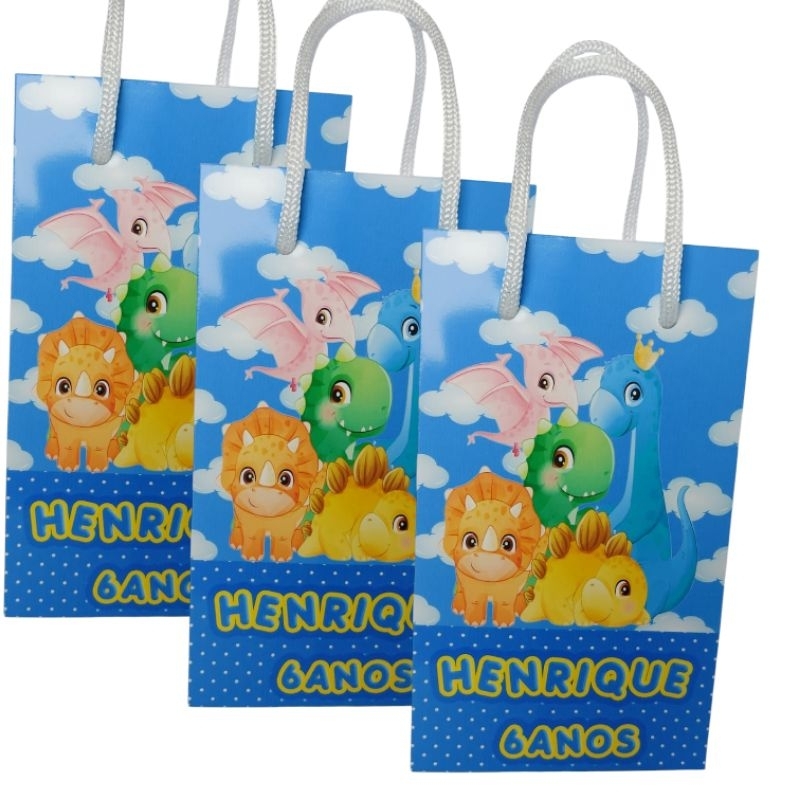 Sacolinha Personalizada Dinossauro Baby menino lembrancinha festa aniversário/ Papel Fotográfico