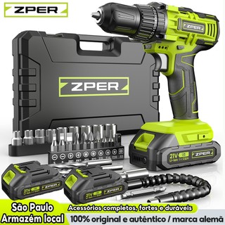 ZPER Parafusadeira Furadeira 21V A Bateria Elétrica Kit Maleta Estuche Organizador e 27 Acessórios