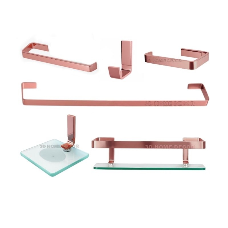 Acessórios De Banheiro Quadrado Rose Gold Grande Luxo Metal Kit de Banheiro Quadrado Rose Gold Toalheiro Saboneteira