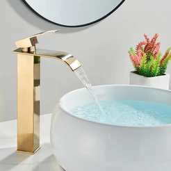 Torneira Bacia Banheiro Dourada Cascata Monocomando Alta Luxo Brilhante Yesop