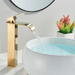 Torneira Bacia Banheiro Dourada Cascata Monocomando Alta Luxo Brilhante Yesop em Oferta na Shopee