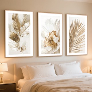 Kit 3 Quadros Decorativos Folhagem Dourada 40X60 cm Sala Grande Moderno em Oferta na Shopee