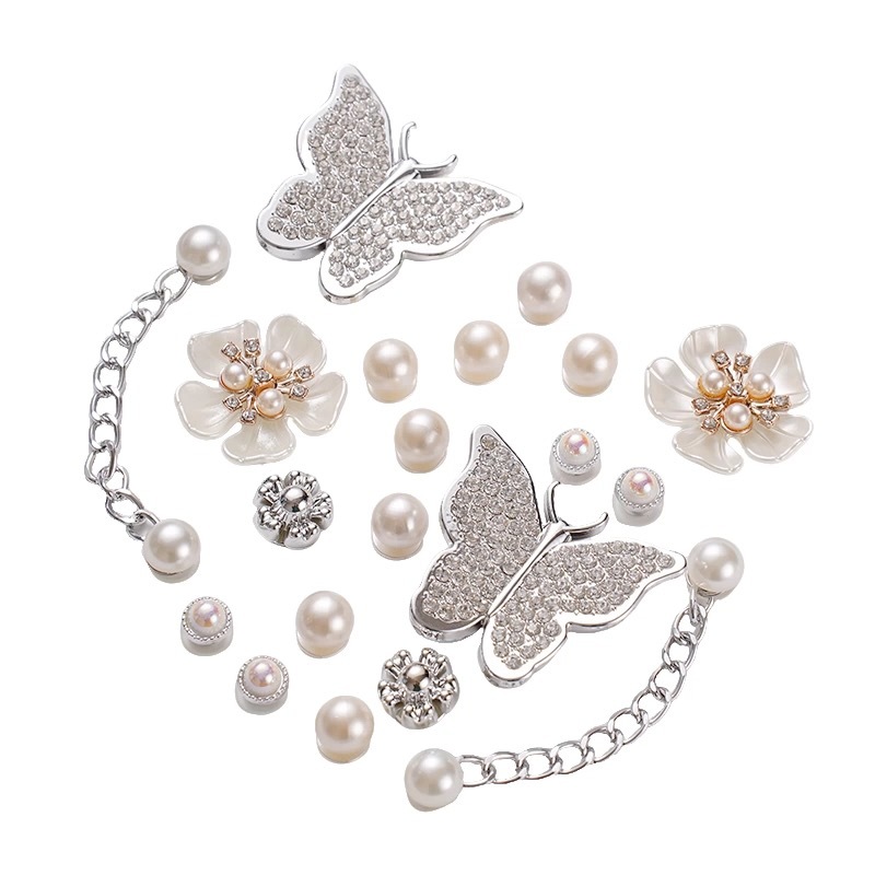 Kit Bottons Charm Pingente para Babuche Cros Strass Luxo Borboleta