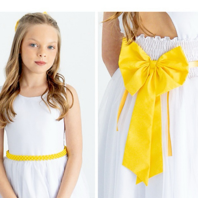 Cinto de Pérolas + Laço Amarelo Escuro para Daminha | Festa Infantil REF4197