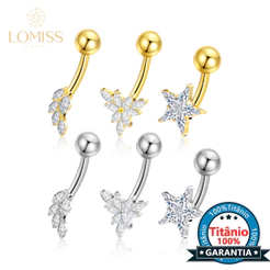Piercing Umbigo Banana Titânio Folhas Zircônia Cravejada Estrela