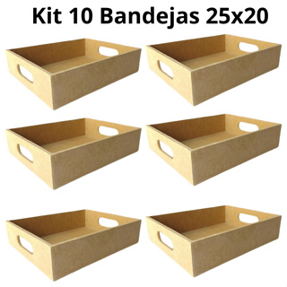 Kit 10 Bandeja Café Da Manha Decoração Festa 25x20x6 Com Alça Cesta Mdf em Oferta na Shopee