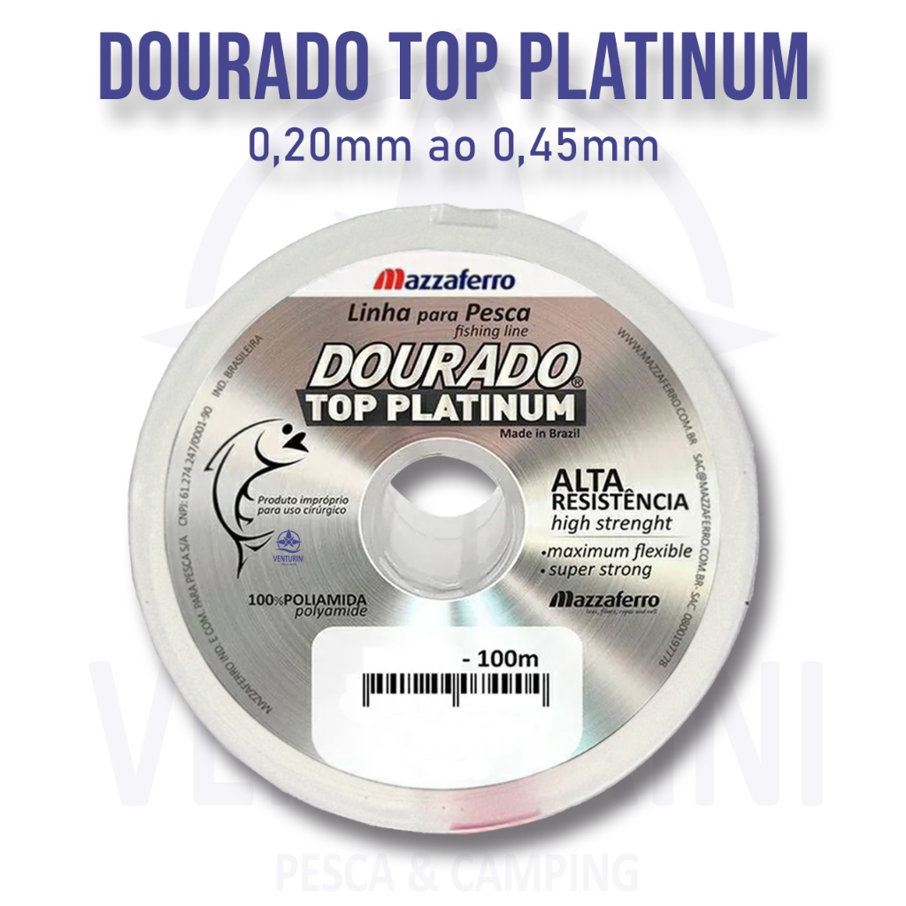 Linha de Pesca Fio de Nylon Dourado Top Force Platinum 100 metros - Do 0,20mm ao 0,45mm