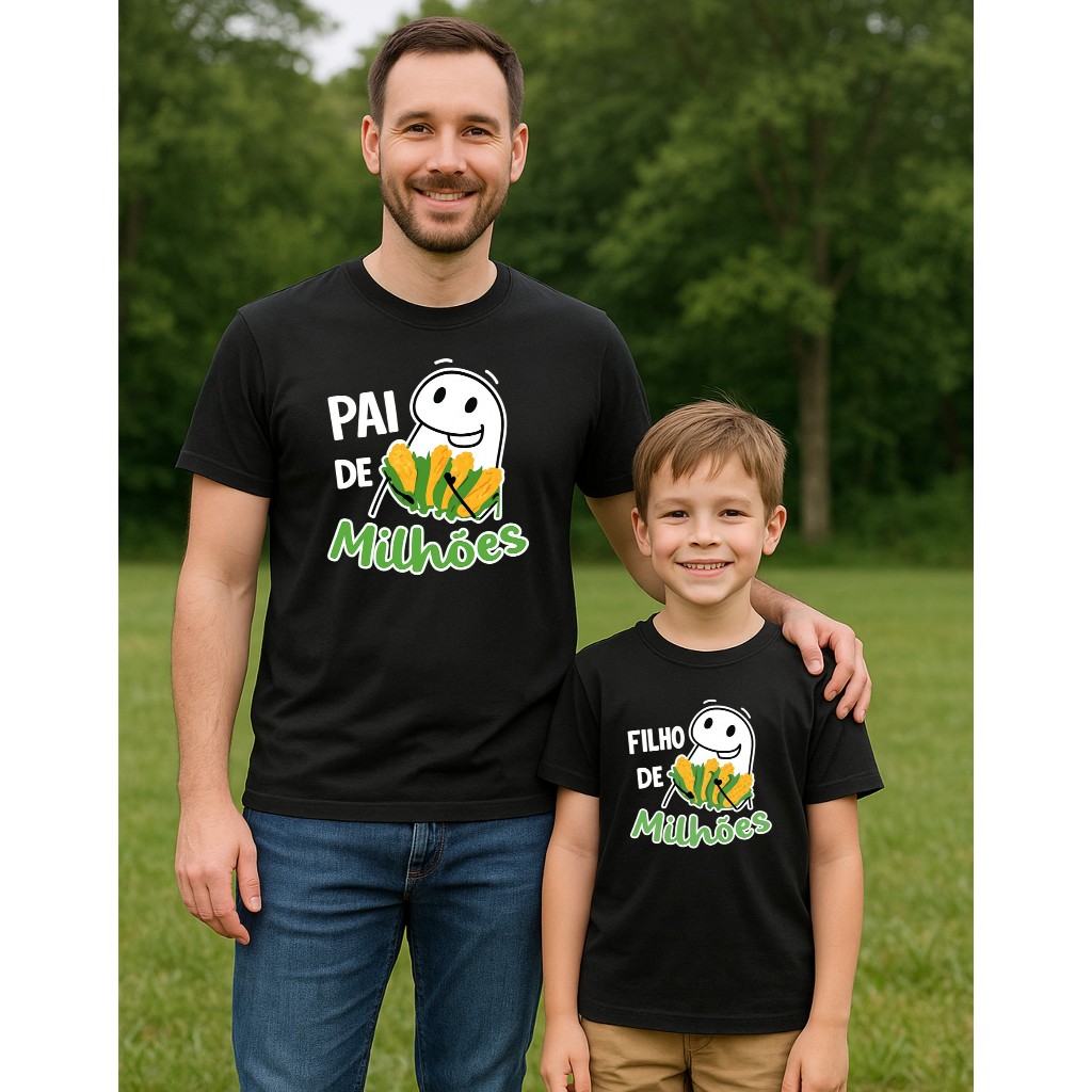 Kit Camisetas Tal Pai Tal Filho Blusa Casual Preta Pai e filho de milhões - Leia a descrição
