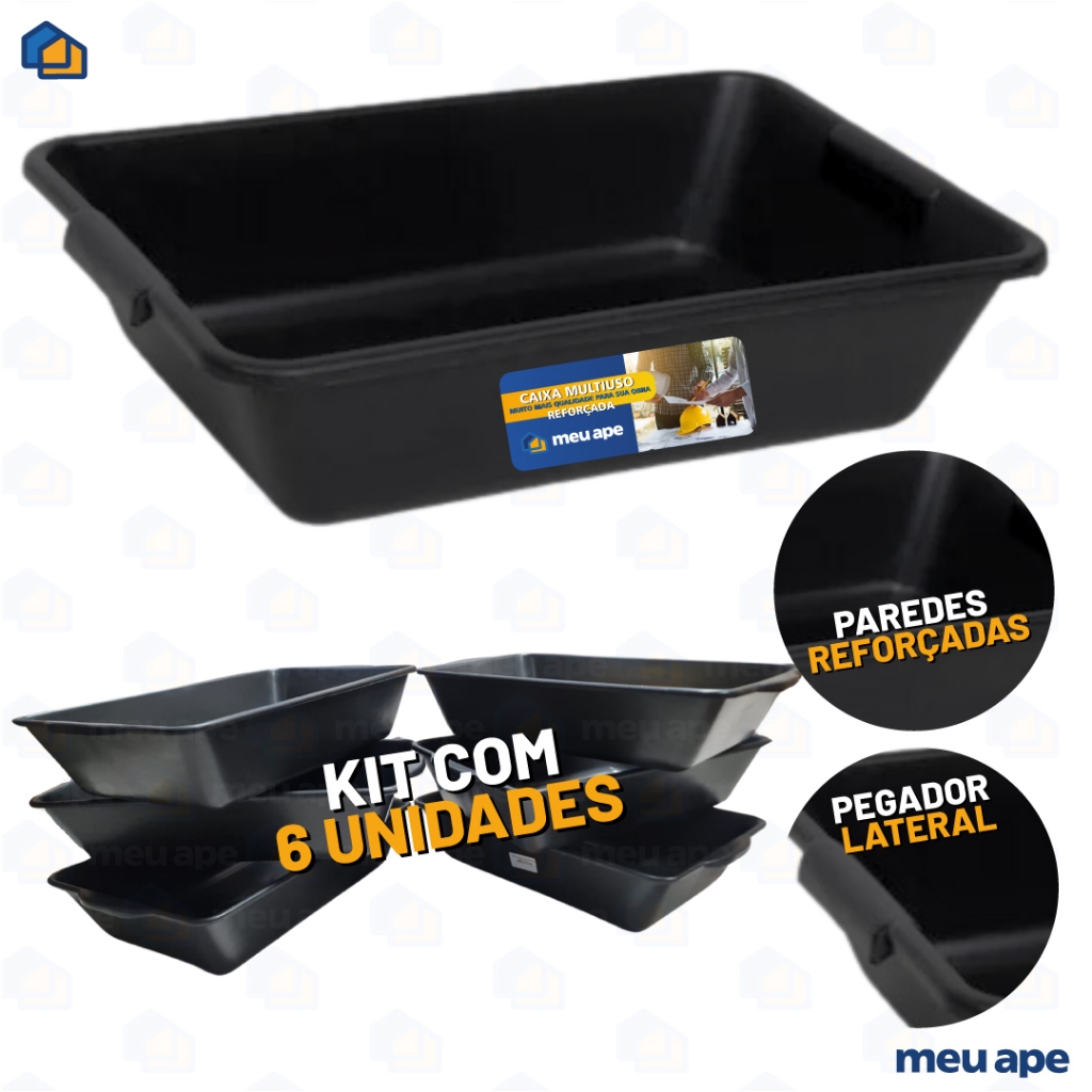 6 Caixa Plástica Retangular Reforçada 20L – Multiuso para Massa, Areia, Obras e Gato em Oferta na Shopee