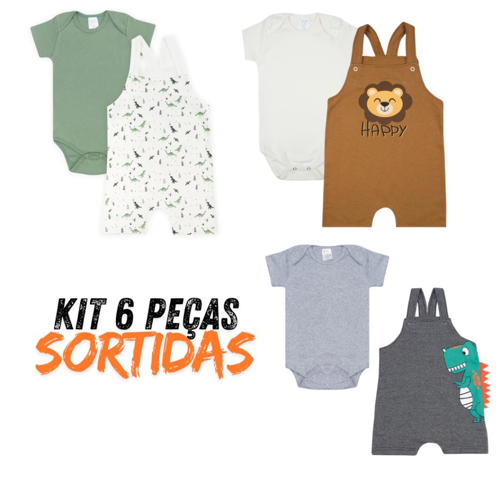 Kit Conjunto Jardineira Bebê 6 Peças Roupa De Menino Verão Sortido