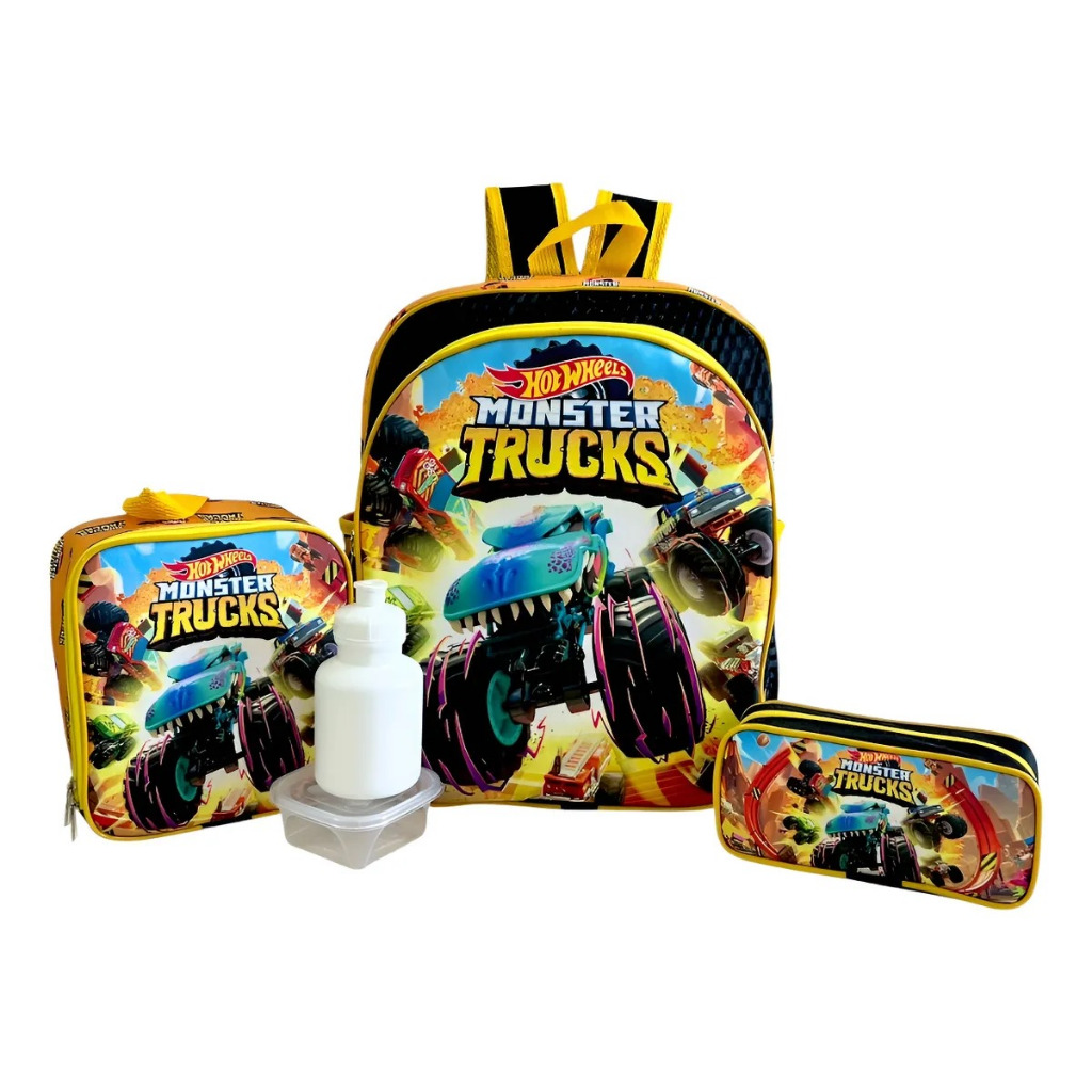 Kit Mochila Hot Wheels Turma Monster Truck Amigos Costas G