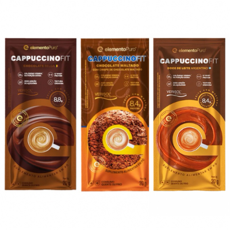 CapuccinoFit - Capucino Proteico - Elemento Puro - Kit 3 doses individuais em Oferta na Shopee