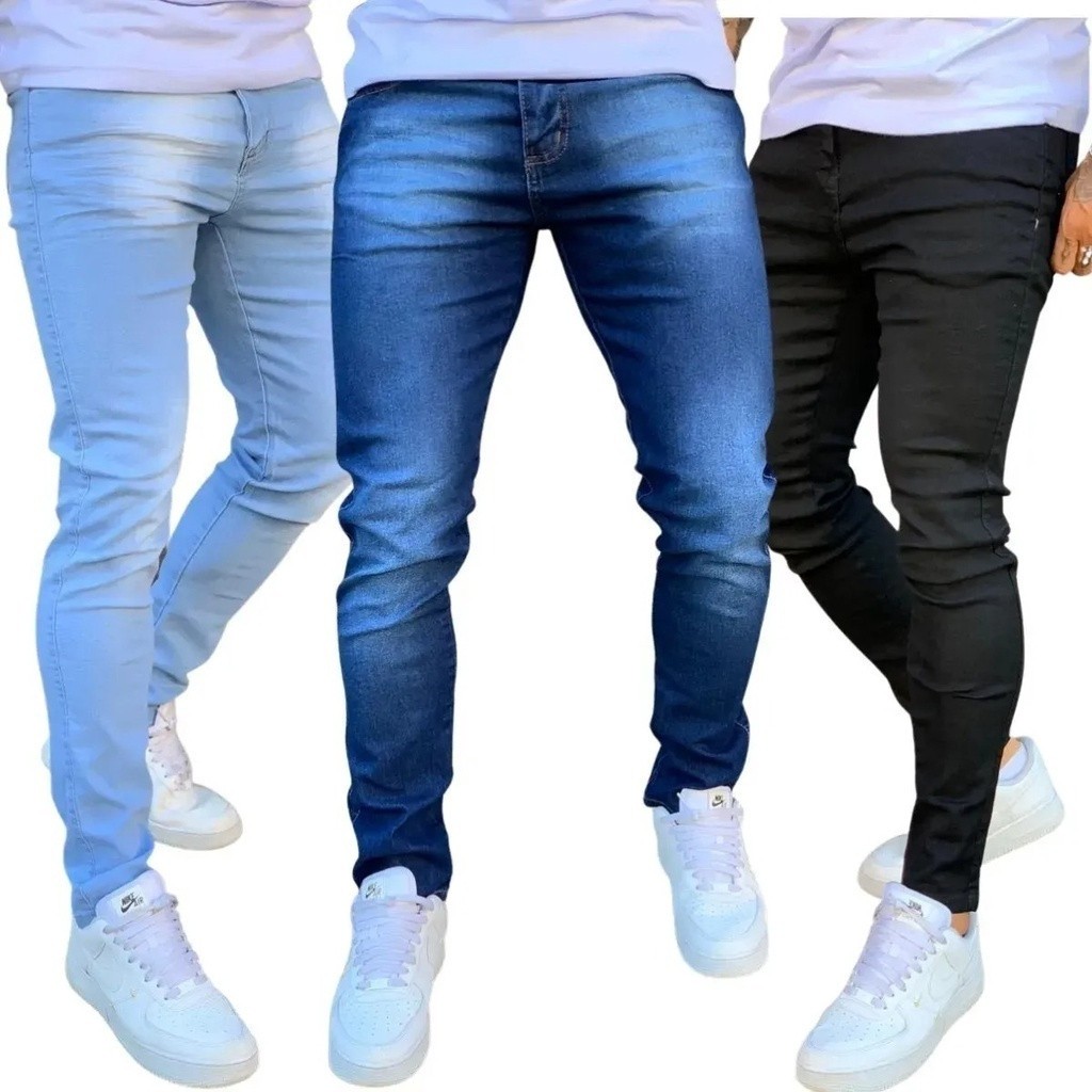 Kit 3 Calça Jeans Skinny Masculina Com Lycra Estica Muito Nf super promoção