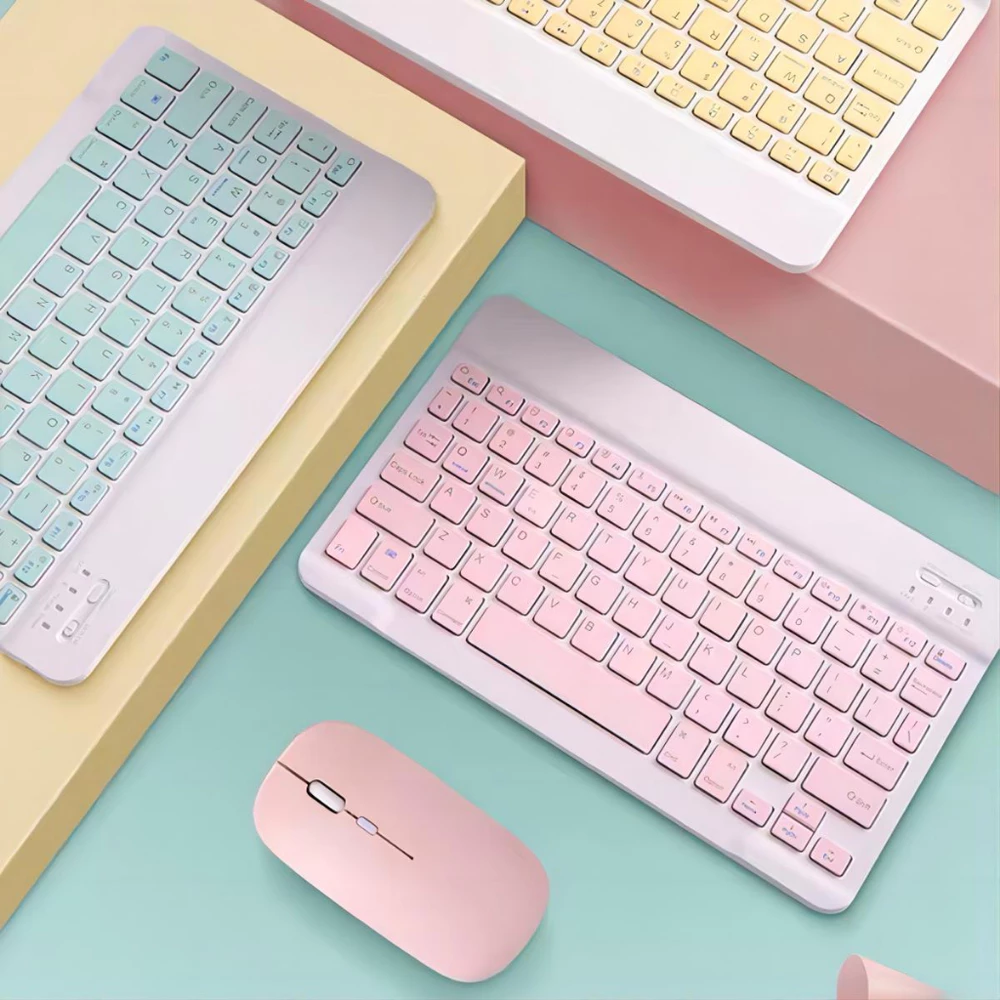 Kit Teclado e Mouse Sem Fio Bluetooth Colorido Macaron Para PC iPad Tablet Notebook - XTRAD