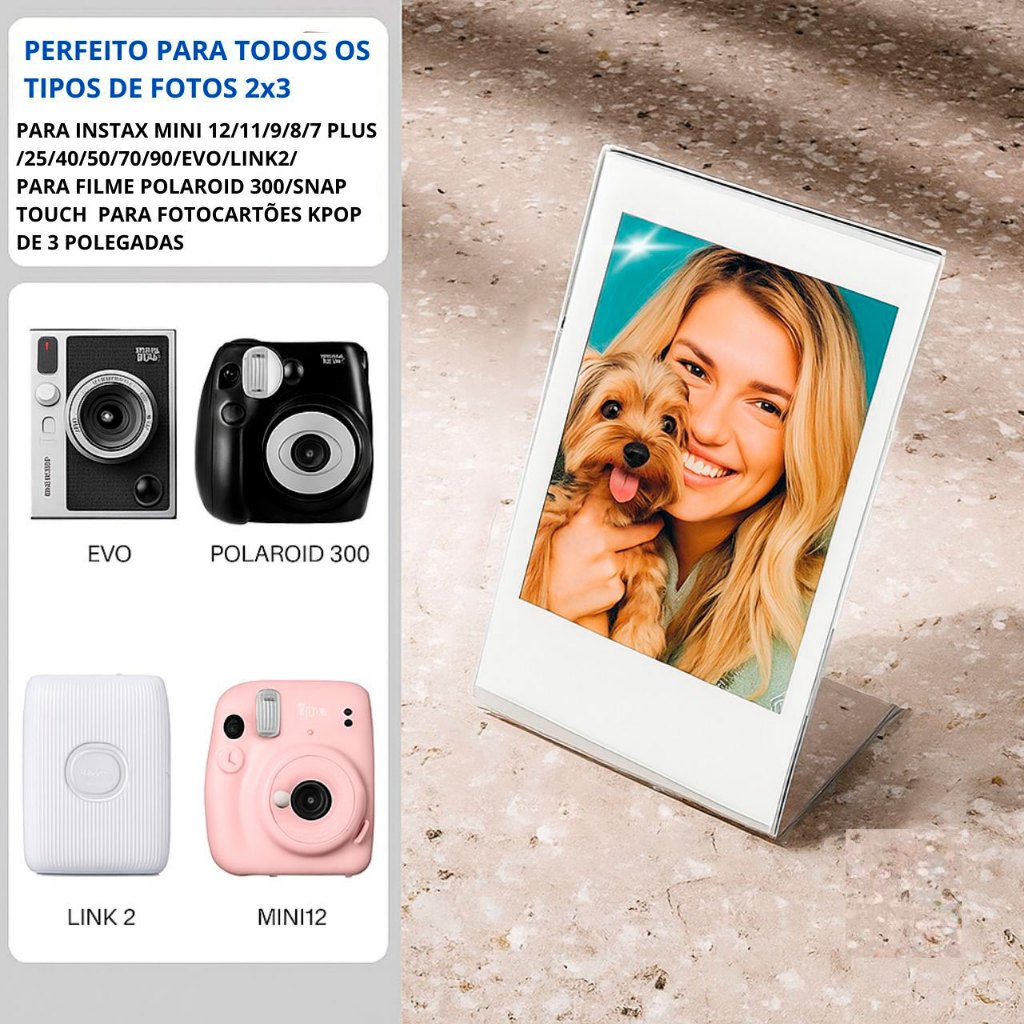 Suporte para Mini Foto Polaroid Porta-Retrato Criativo de Mesa em Acrílico Cristal Mesa Estante Casa