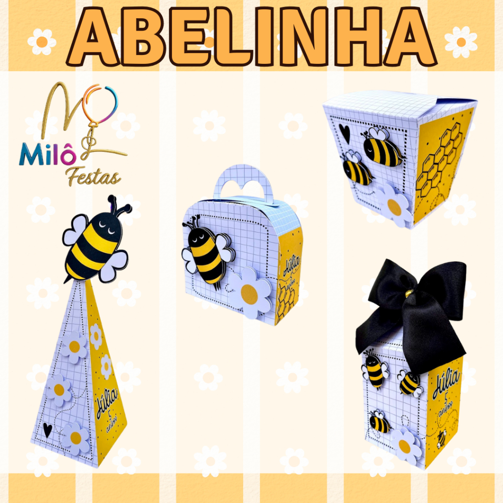 Kit Festa Abelinha Personalizado | Lembrancinhas | Caixa Milk e Pirâmide | Aniversário | Infantil | Mês | Papelaria