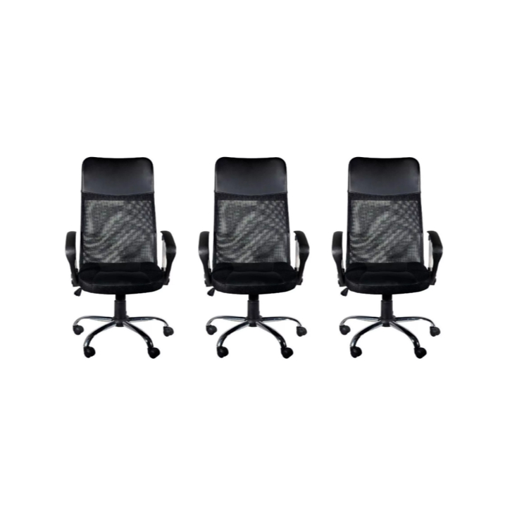 Kit 3 Cadeiras De Escritório Tela Mesh Ergonômica Cor Preto