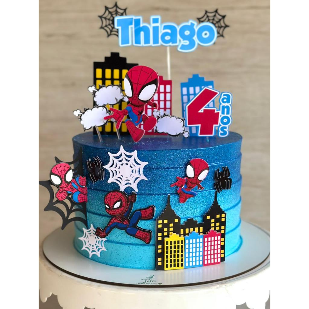 Topo de Bolo Decoração Homem-Aranha Aniversario Personalizados Com Nome e Idade