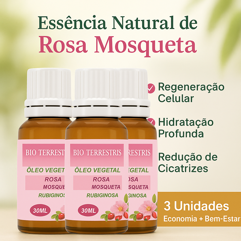 Kit Óleo Vegetal Rosa Mosqueta Rubiginosa 100% Natural Prensado a Frio 3x30ml (3 unidades) - Poderoso Regenerador