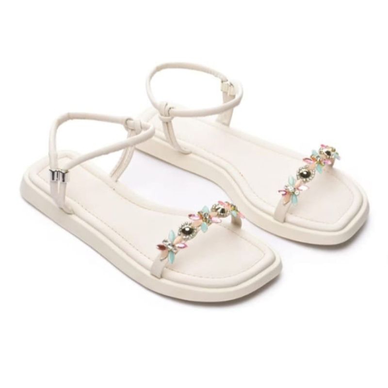 Sandália Rasteira Feminina Luxo Pedraria Strass Brilhante Confortável Tira Dupla Elegante Sandália de Qualidade Premium