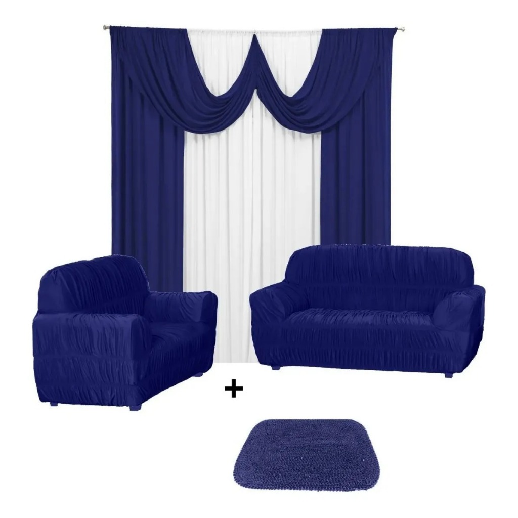 Cortina 2 Metros Paris + Capa De Sofa 2 E 3 Lugares Elasticada+ Tapete de Brinde