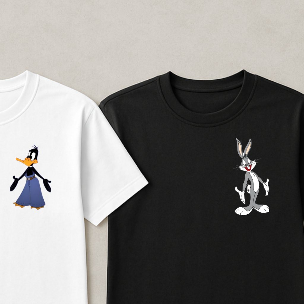 Kit 2 Camiseta Casal Pernalonga e Patolino 100% Algodão