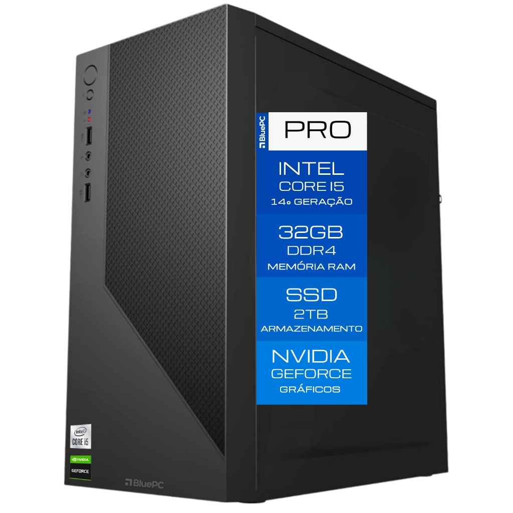 Computador BluePC PRO - Intel i5 14400F, 32GB DDR4, SSD 2TB, Geforce, 500W, Win 11 Pro - CDBP-PRO129 em Oferta na Shopee