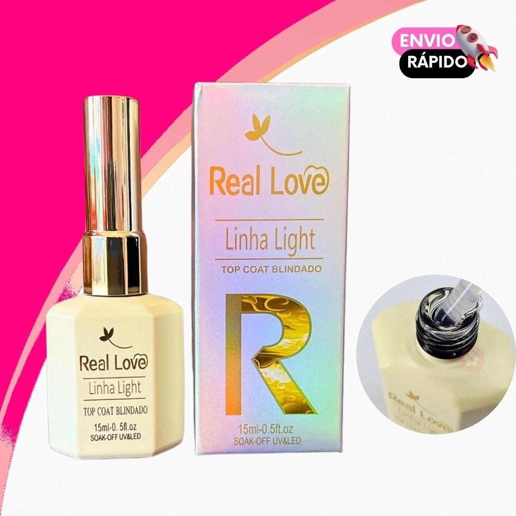 Real Love Top Coat Blindado Linha Light Soak Off - 15ml em Oferta na Shopee