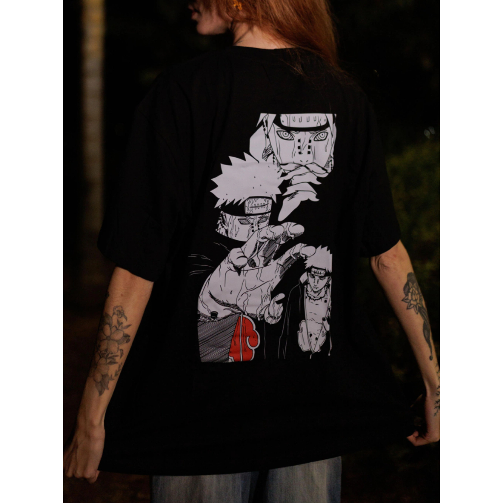 Camiseta Preta Pain Mangá Naruto Anime Camisa Exclusiva Otaku Amálias Concept Camiseta Unissex Lançamento