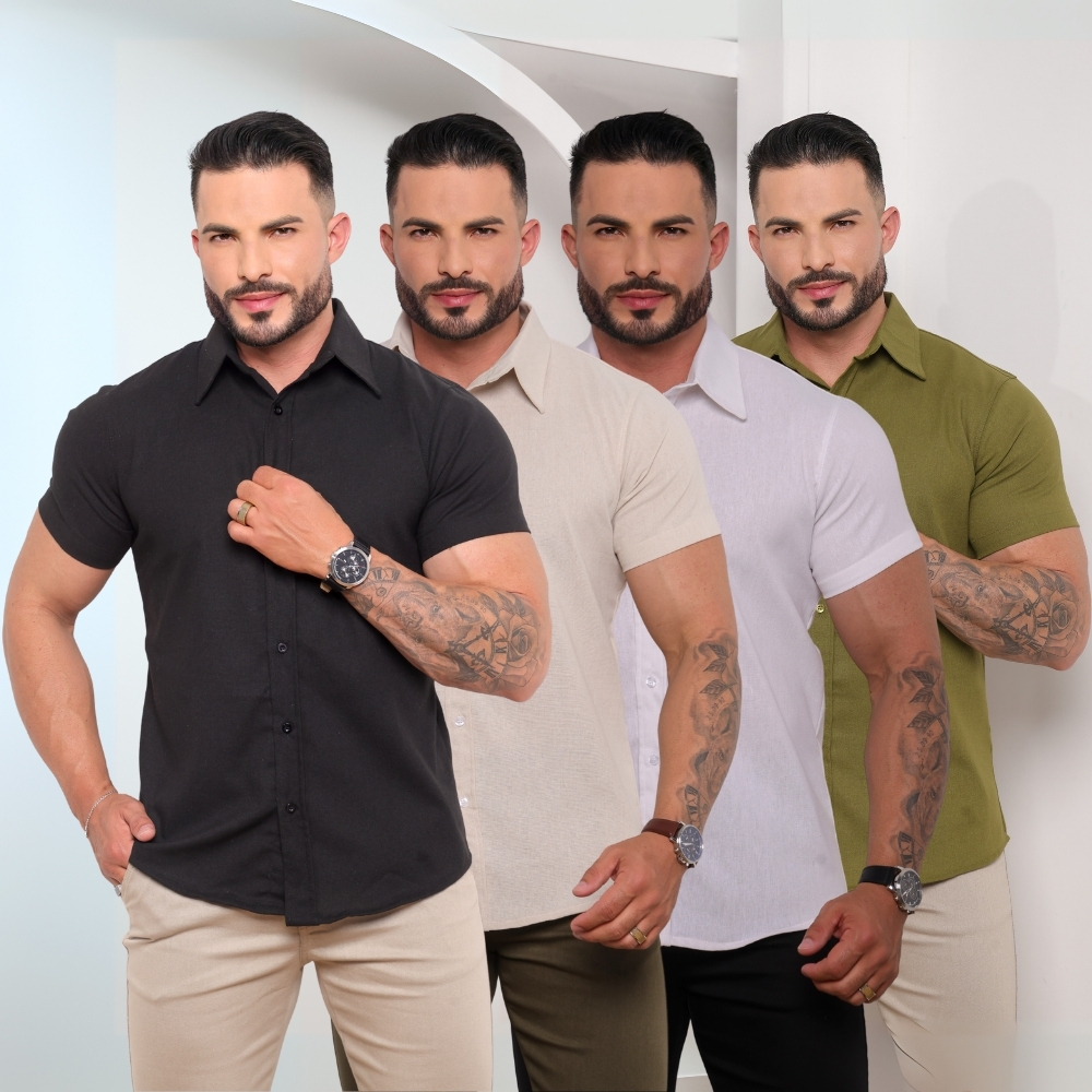 Camisa Social Masuclina Linho Manga Curta Slim Fit Verao em Oferta na Shopee