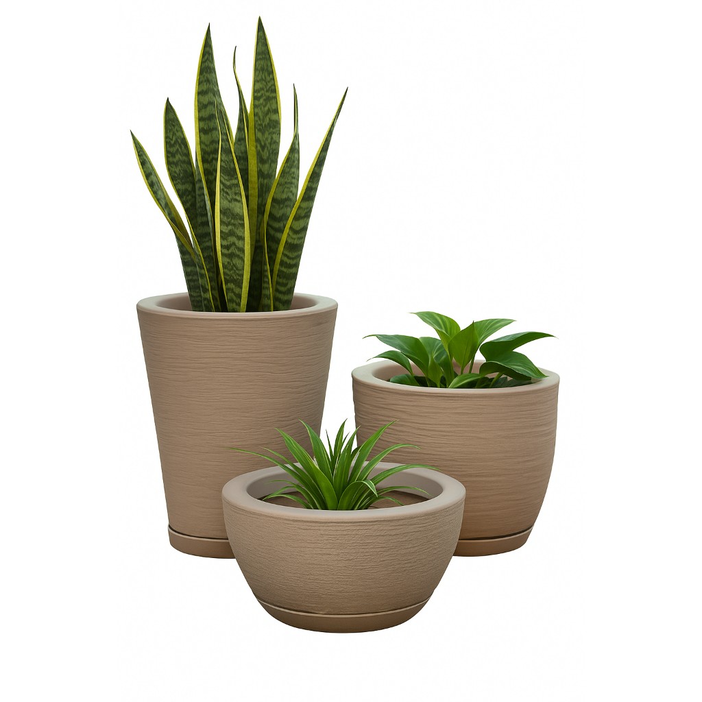 Kit 3 vasos de polietileno para plantas decorativo N1 N2 N3
