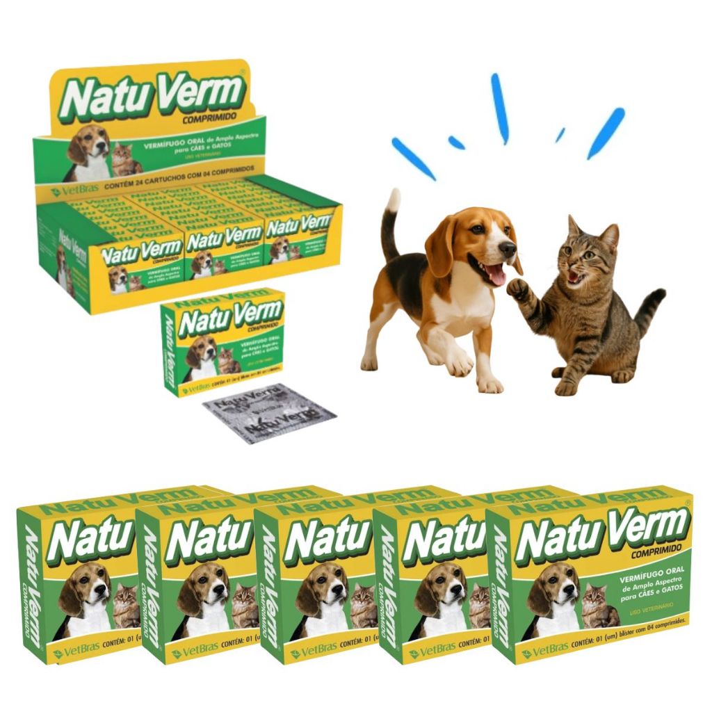 Kit Natu Verm Vermífugo Amplo Expectro Para Cães e Gatos 4 Comprimidos Dose Única VetBras em Oferta na Shopee