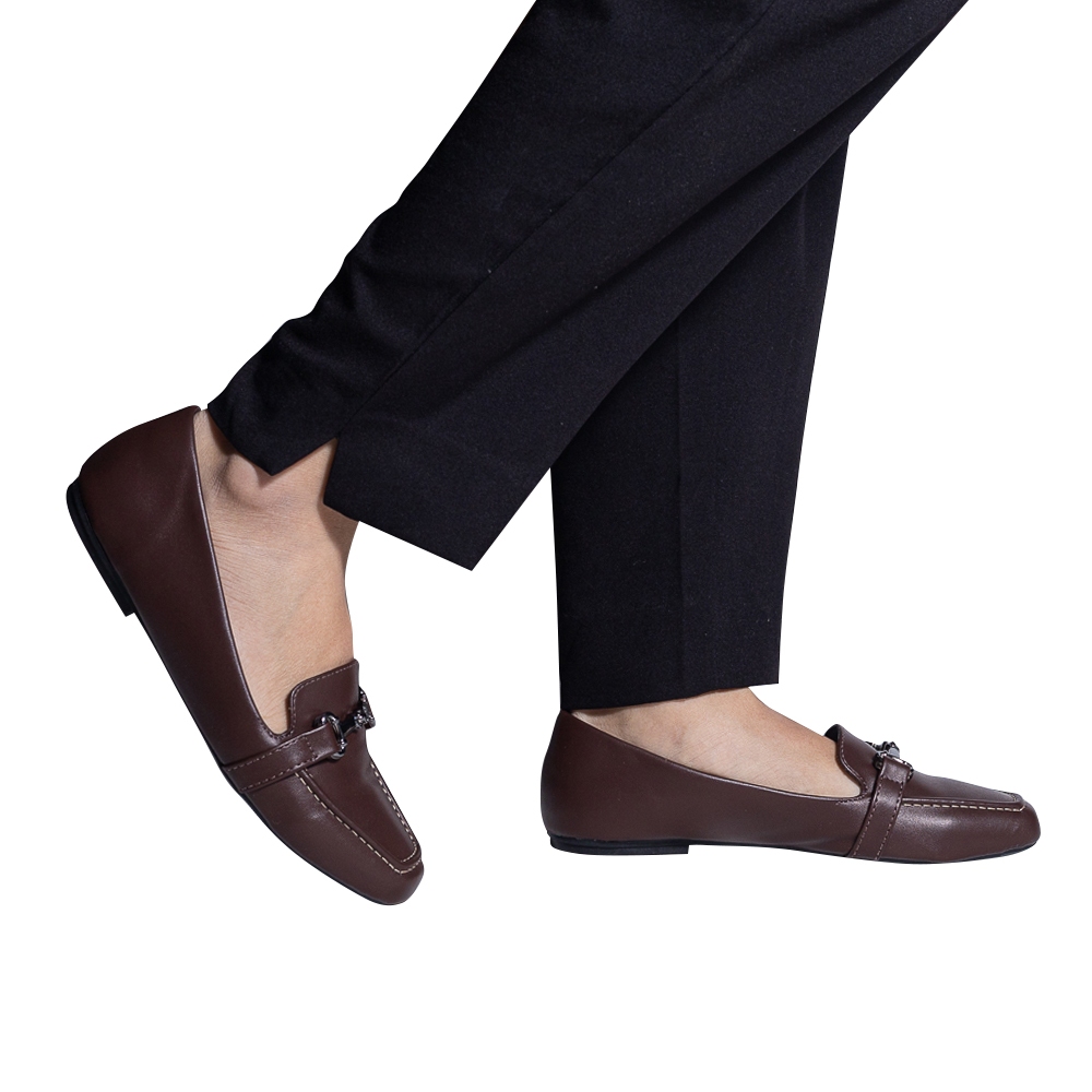 Mocassim Feminino Bico Quadrado Marrom Cafe Mocca Mouse Tendencia Elegante Conforto Sapatilha