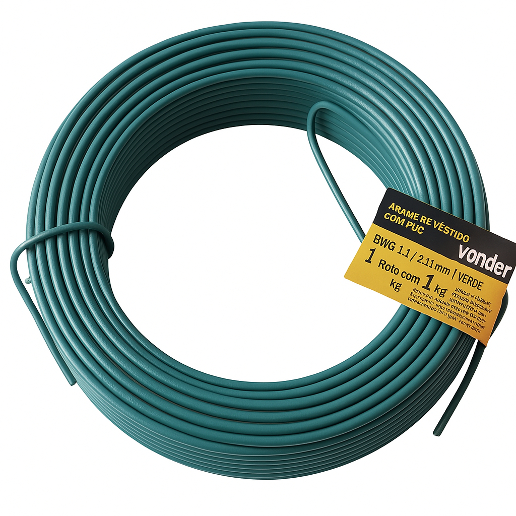 Arame Revestido PVC Verde 1kg BWG14 2,11mm Vonder – Para Telas e Alambrados