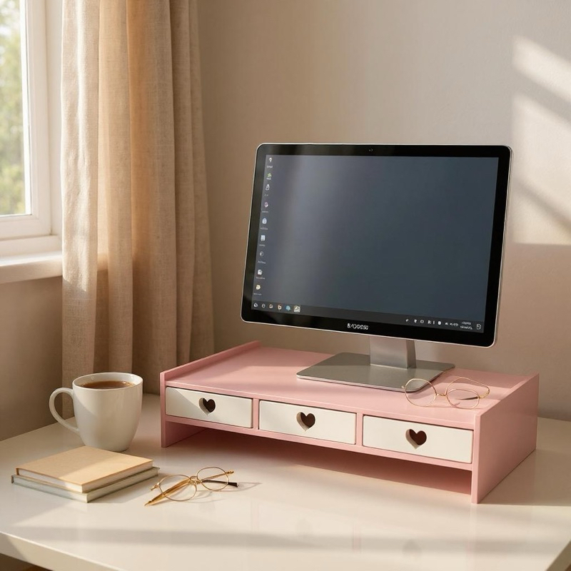 mesinha setup mesa  para monitor ou notebook mesa 3 gavetas coração