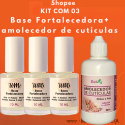 kit 03 Base Fortalecedora WM + Amolecedor de Cutícula Manicure Salão Ótima Qualidade