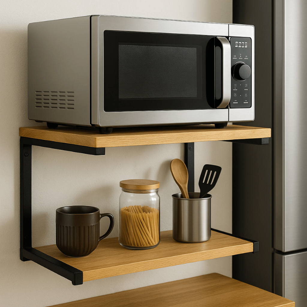 Imagem Suporte Microondas impressora Forno Air Frier Prateleira de Parede Nicho Multiuso 40cm até 120cm