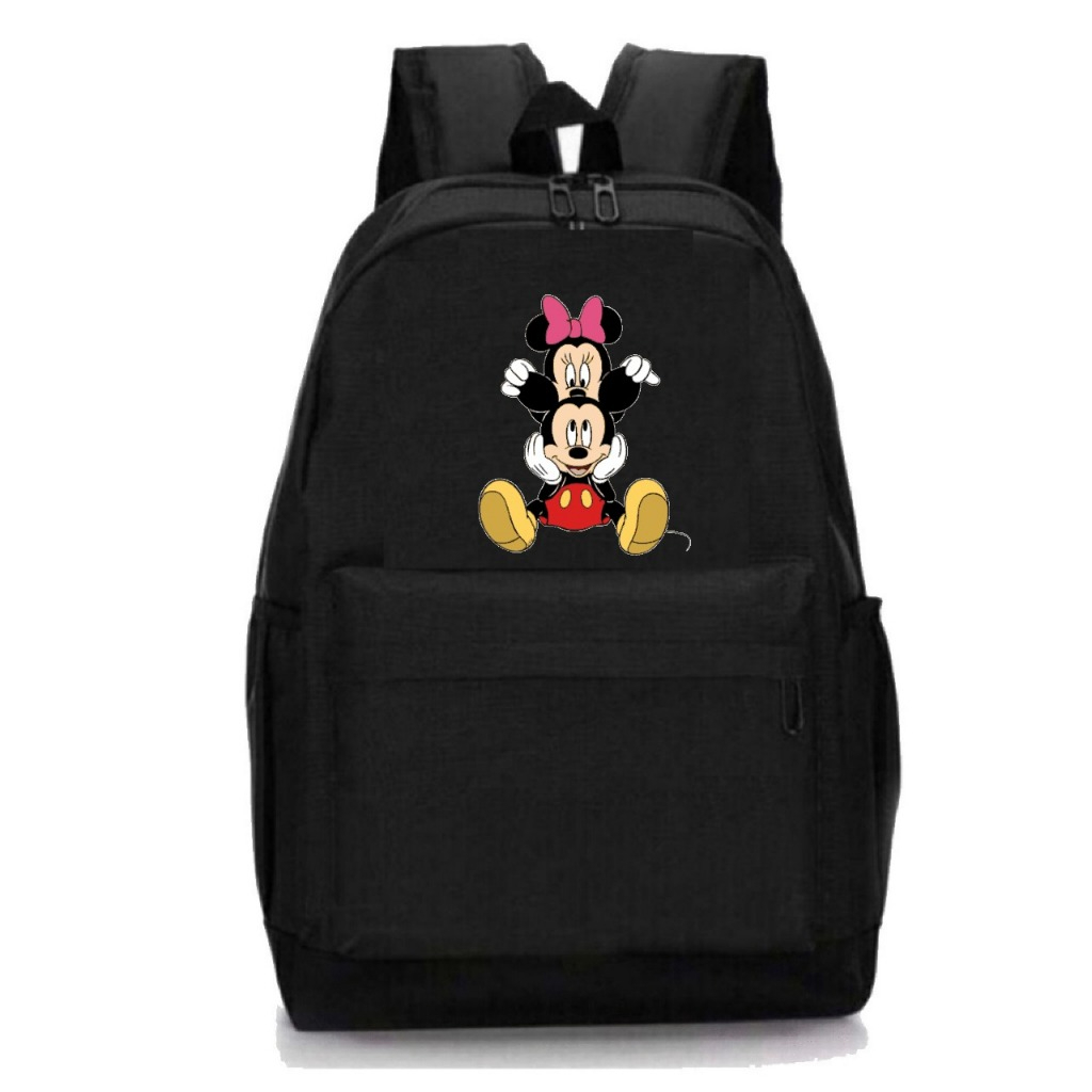 Mochila Infantil Unissex Mickey e Minnie Com Bolso Lateral Porta Garrafinha RK 01