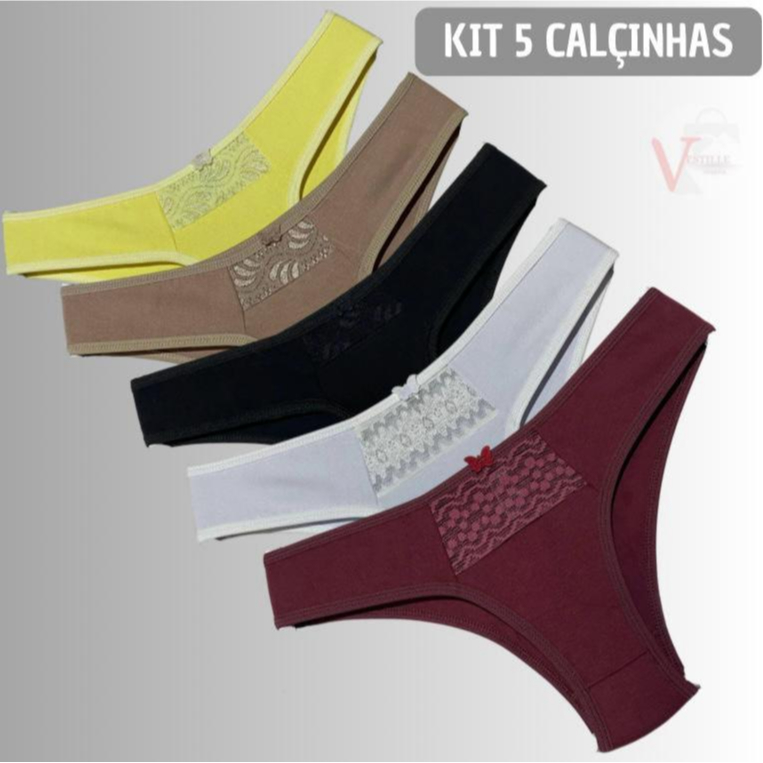 Kit 5 e kit 3 e kit2 Calcinhas Cotton Tanga Cavada Algodão Modelagem Perfeita Confortavel Renda