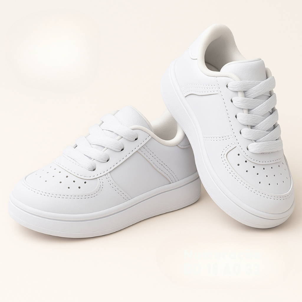 Tênis Branco Unissex Infantil e Baby, Conforto e Elegância para Crianças do 18 ao 33!