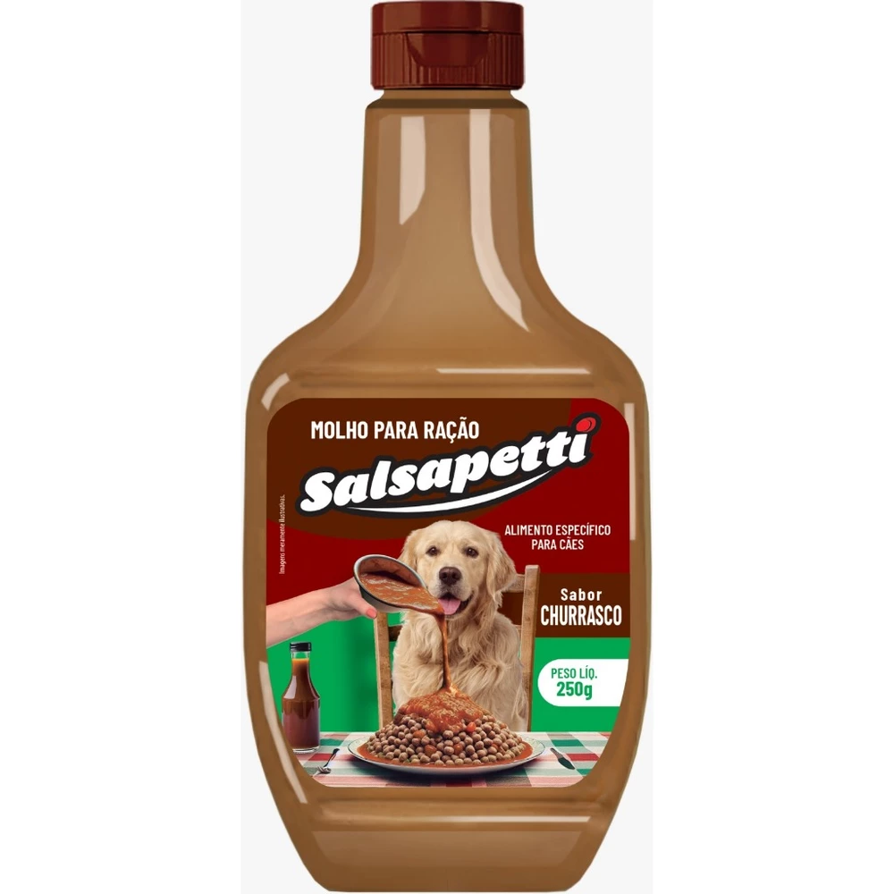 Molho para Ração de Cachorro Sabor Churrasco 250g Cremoso Salsapetti Sachê para Cachorro Molho para Ração Pet