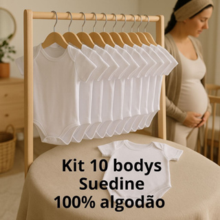 Body bebe liso branco 10 peças 100% algodão suedine enxoval maternidade bodie neutro para bordar e pintar em chá de bebê em Oferta na Shopee