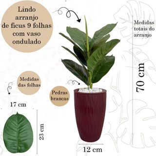 Ficus Lyrata Artificial Com Vaso Ondulado E Pedras Decoração 70cm em Oferta na Shopee