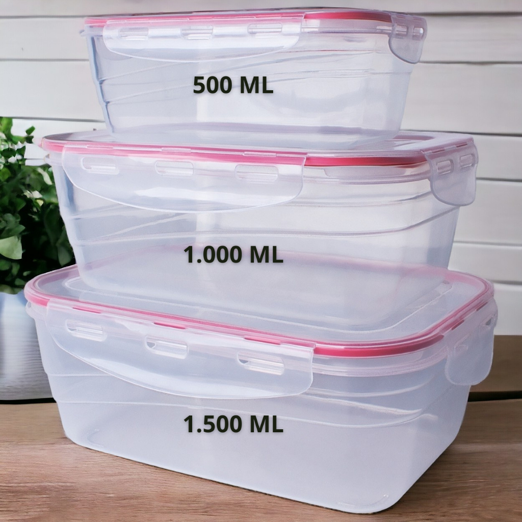 Imagem Kit 3 Potes Herméticos Silicone 500ml 1L 1,5L Micro-ondas e Freezer Livre de BPA Conservação de Alimentos