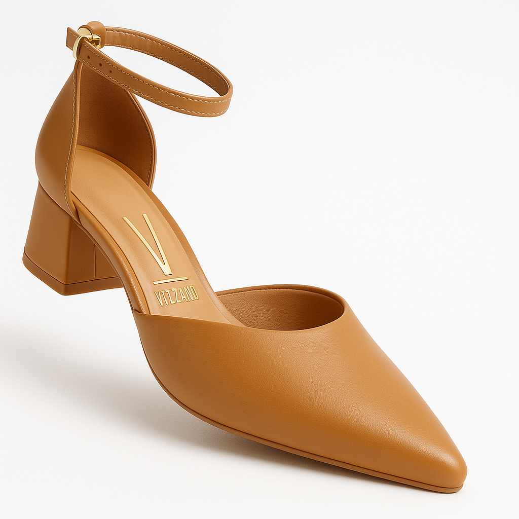 Scarpin Vizzano Salto Médio Bloco Tornozeleira Sapato Feminino Caramelo