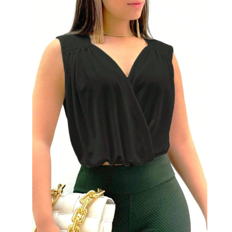 Regata Feminina Social Suplex Elástico Decote Profundo Elegante Super Moda!!! em Oferta na Shopee